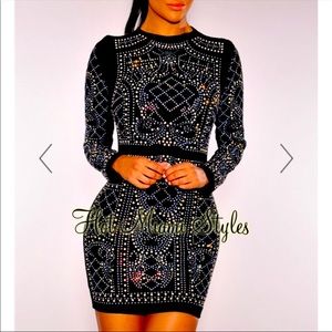 Black rhinestone long sleeve NYE dress SMALL